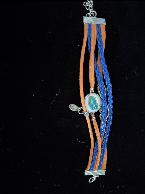 Jewelry - Multistrand Blue and Tan Leather Bracelet with Silver Accent